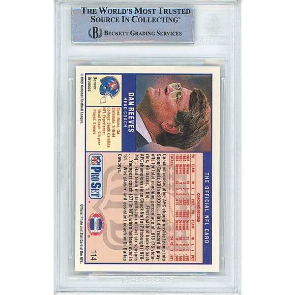 Dan Reeves Signed 1989 Pro Set Football Card Beckett Denver Broncos Autograph - Picture 3 of 5
